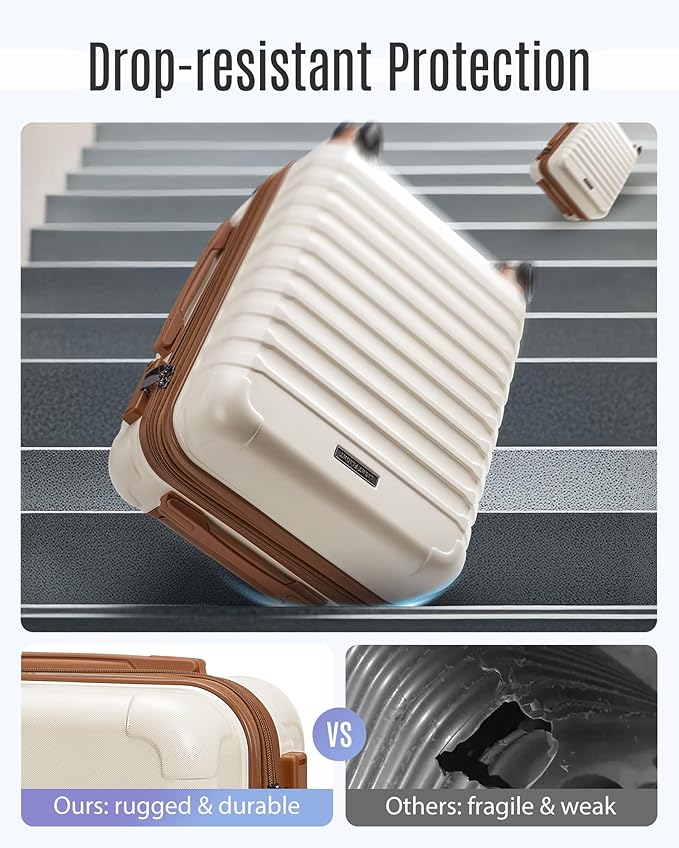 LIGHT FLIGHT Luggage Sets, Carry On Luggage 22x14x9 Airline Approved, Carry On Travel Bag Suitcases with Wheels, Expandable Hardside Lightweight Rolling with TSA Lock 2-Piece Set (DB/20),Beige