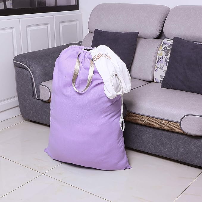 Heavy Duty Laundry Bag with Drawstring and Handle, Extra Large Travel Dirty Clothes Bag for Laundromat and Household, Durable Rip-Stop Laundry Hamper Liner, 28 x 40 Inch, Purple