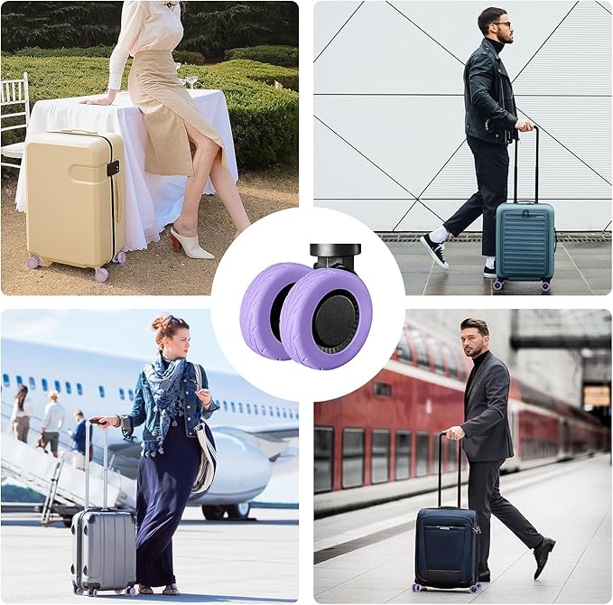 8 Pack Suitcase Wheel Covers Silicone Fits 2.1-2.4 Inch Spinner Wheels for Carry On Luggage Protective Wheel Guards, Thickened Anti-Wear & Tear, Travel Essentials (Purple)