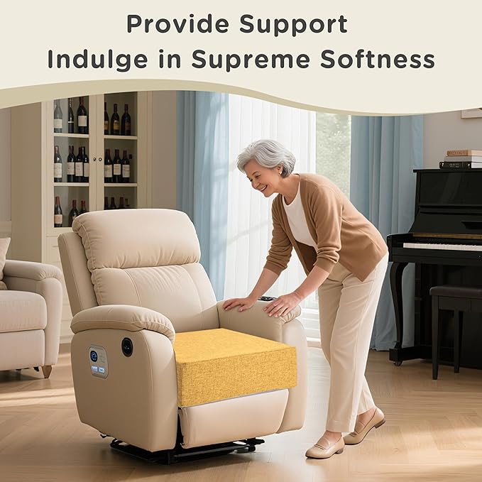 AddGrace Recliner Cushions for Elderly Thick Seat Cushion 20"x20"x4" Chair Pads with Non Slip Backing and Washable Cover for Couch Armchair Chairs Yellow