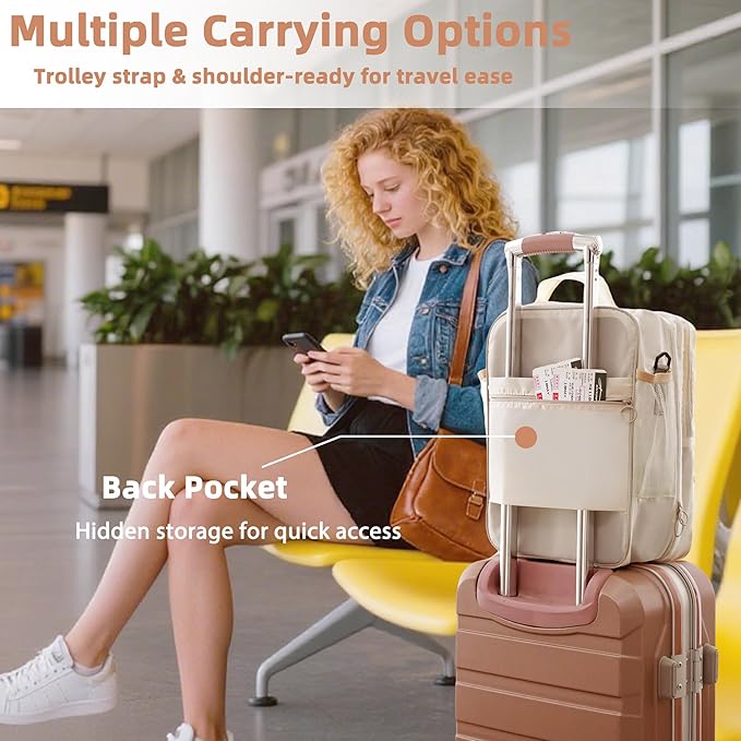 Large Shoe Bags for Travel Holds 4 Pair of Shoes, Shoe Storage Pouch with 3 Layers Compartments, Waterproof & Washable (Cream)
