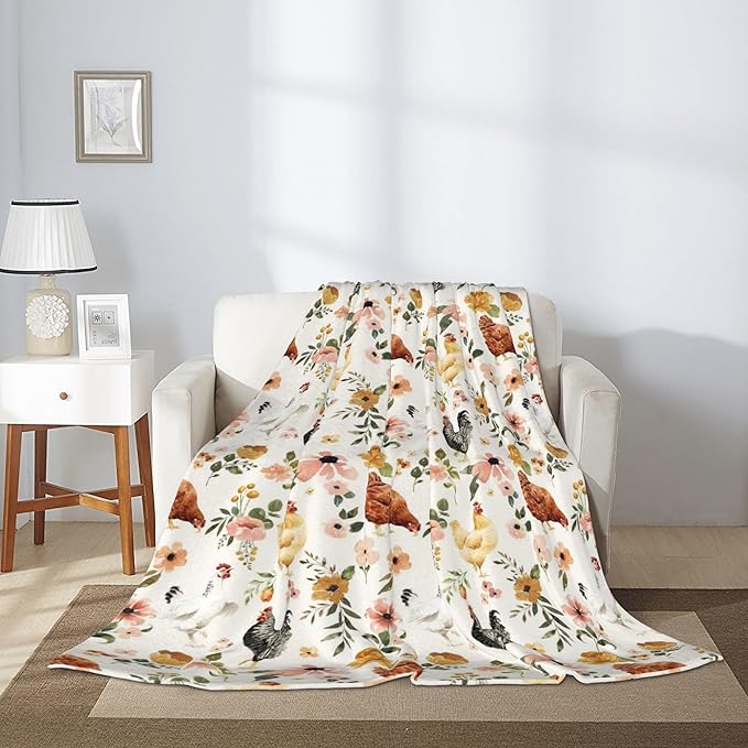 Cute Chicken Print Blanket Gifts for Kids Girls Boys Adults Animals Lovers, Flanne Throw Blanket, Soft Cozy, Warmth, Fluffy Fuzzy Blankets for Couch, Travel, Living Room, Decor (Chicken, 50"x40")
