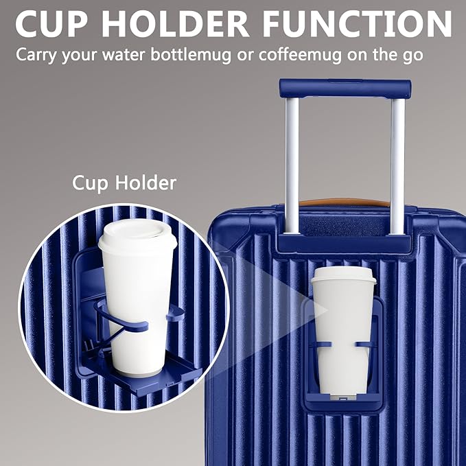 Joyway Luggage Sets 3 Piece, Expandable Suitcase with Smart Cup Holder and USB Port, Hardside Carry On Checked with TSA Lock Spinner Double Wheels, Blue