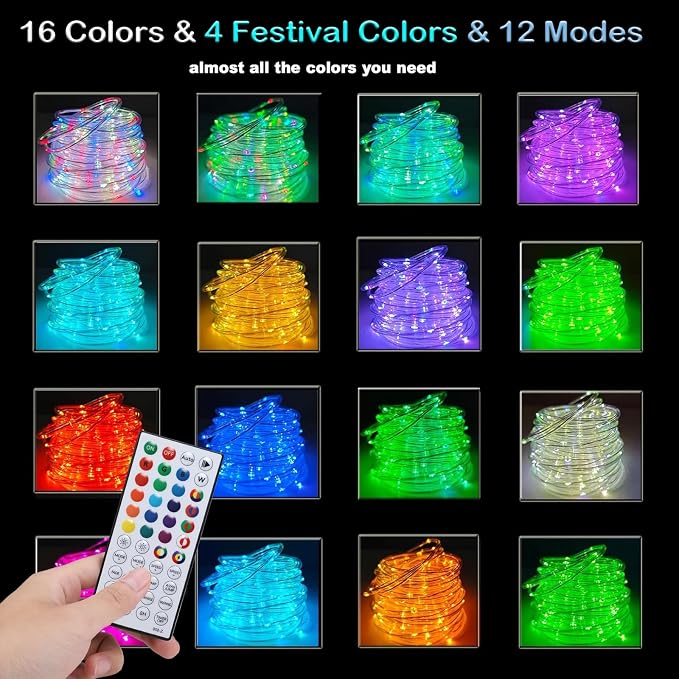 Vigdur Outdoor Rope Lights, 66FT Color Changing Rope Lights with Remote | 200 LEDs, 20 Colors, IP65 Waterproof, 12 Lighting Modes, Timer Option, Outdoor String Lights for Xmas Garden Fence Tree Party