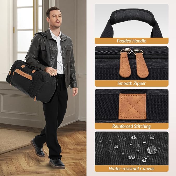 Canvas Duffle Bag for Travel 65L Expandable Travel Duffel Bags for Men Women Weekender Overnight Bag with Shoes Compartment - Dark Grey