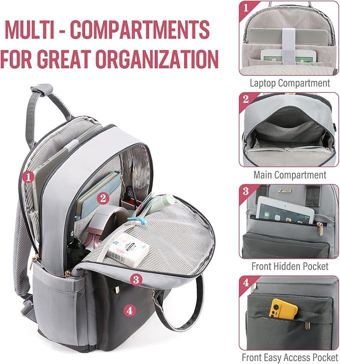 LOVEVOOK Laptop Backpack for Women 15.6 Inch Laptop Bag with USB Port, Fashion Waterproof Backpacks Teacher Nurse Stylish Travel Bags Vintage Daypacks Bookbag for College School Work