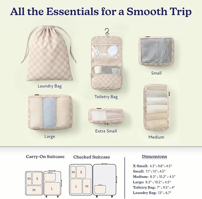 Vandel Space-Saving Compression Packing Cubes for Women with Hanging Toiletry Bag, Laundry Bag, Compressible Carry On Suit Case Organizer Luggage Packing Cubes for Travel Compression Organizer Bags