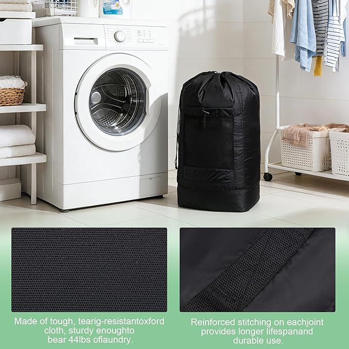 Backpack Laundry Bag,Large Travel Laundry Bags with Shoulder Straps and Mesh Pockets,Laundry Backpack with Drawstring Closure for College,Trave,Dorm, Apartment,Laundromat (Grey)