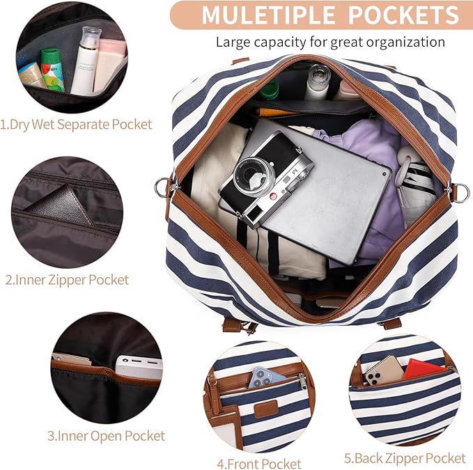Wogarl Weekender Bags for Women Large Overnight Bag Weekend Travel Duffel Bag Carry on Shoulder with Shoe Compartment Toiletry Bag for Travel Business Gym