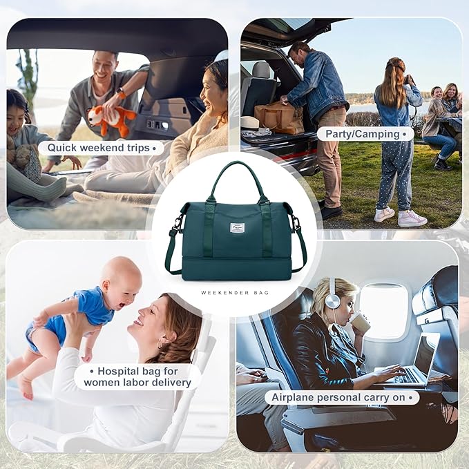 Weekender Bags for Women, Travel Duffel Bags with Shoe Compartment & Wet Pocket,Personal Item Travel Bag for Airlines,Carry on Overnight Tote Bag for women,3Pcs Set，Peacock Blue