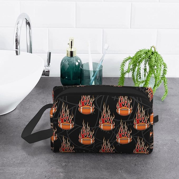 Kids Travel Toiletry Bag for Boys Girls - Waterproof Makeup Pouch Hanging Cosmetic Wash Bags Dopp Kit Shaving Bag for Toiletries Accessories(Fire Football)