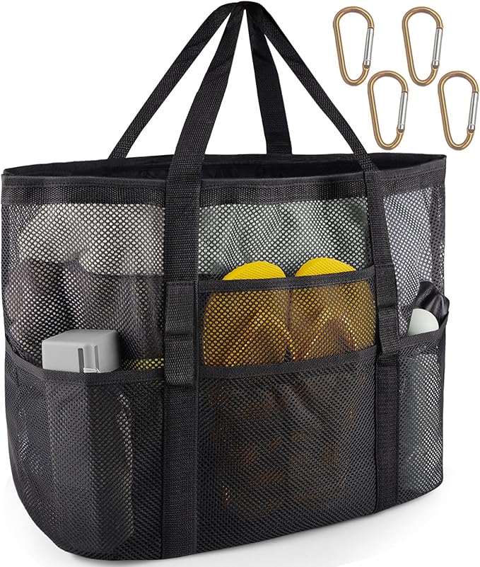 SRISE Mesh Beach Bag - Large Beach Tote Bag for Family Beach Bag for Toys & Vacation Essentials