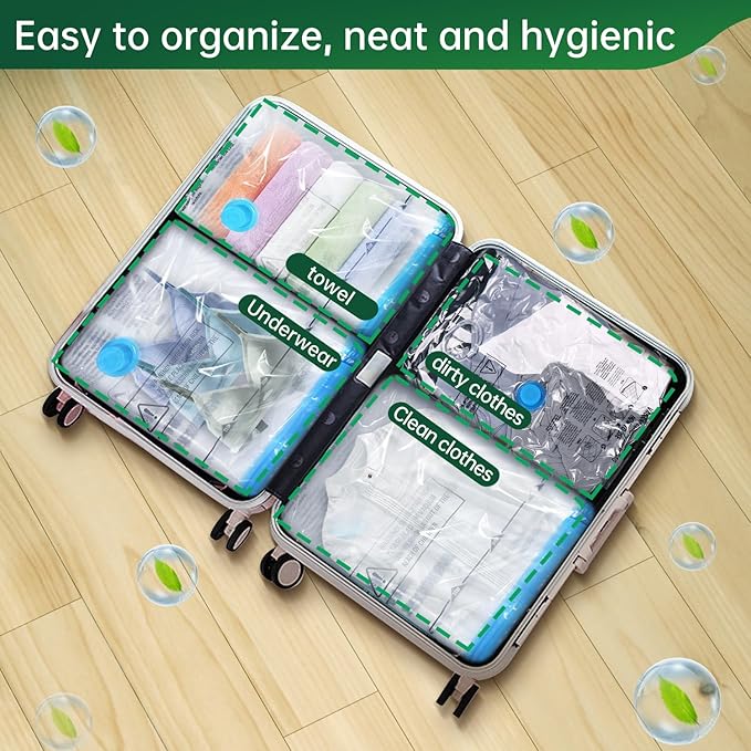 BRODI 10 Combo Pack Travel Vacuum Bags with Pump - Space Saver & Travel Essentials, Clothing & Luggage Vacuum Seal Bags