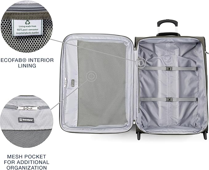 Travelpro Maxlite 5 Softside Expandable Upright 2 Wheel Checked Medium Luggage, Lightweight, 26-Inch — Slate Green