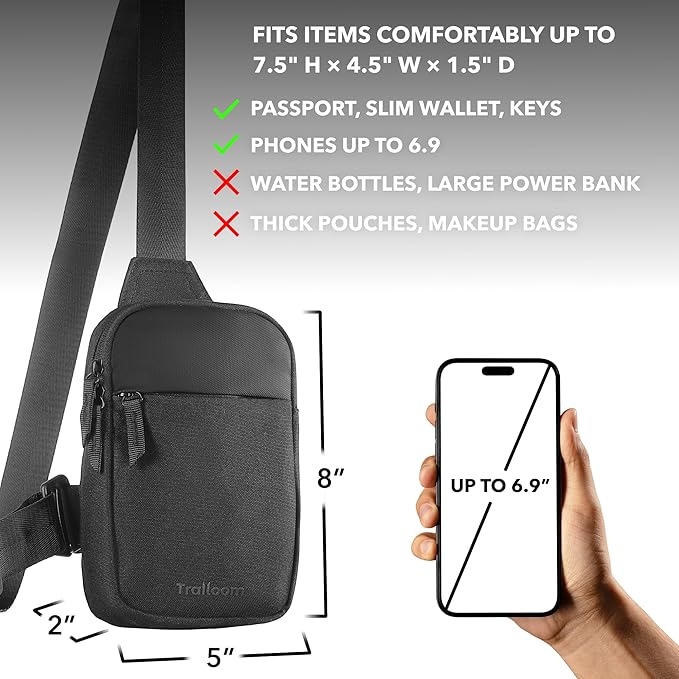 Mini Sling Bag Crossbody Fanny Pack Men & Women - Switchable Strap, RFID Blocking, Water-Repellent, Hidden Pocket
