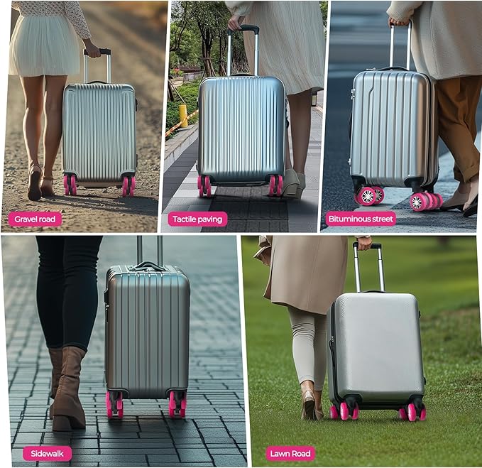 8 Pcs Upgrade Luggage Wheel Covers, Carry On Luggage Suitcases,Wear-Resistant, Anti-Noise, Silicone Wheel Protective Covers for 2-2.4" Spinner Wheel,Essential Travel Accessories (Hot pink)