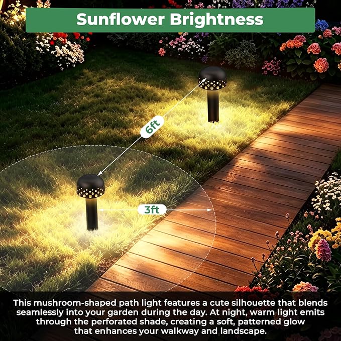 Low Voltage Landscape Pathway Lights, 12V Outdoor Mushroom Decorative Lights, Unique Aluminum Path Lighting with 4W 2700K Replaceable Bulb for Walkway Garden Yard, 2 Pack