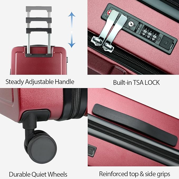 KROSER Carry On Luggage with Spinner Wheels & Built-in TSA Lock, Expandable Top Opening Hard Shell Suitcase Large Capacity Durable Rolling Luggage with USB Port, Carry-On 20-Inch, Burgundy