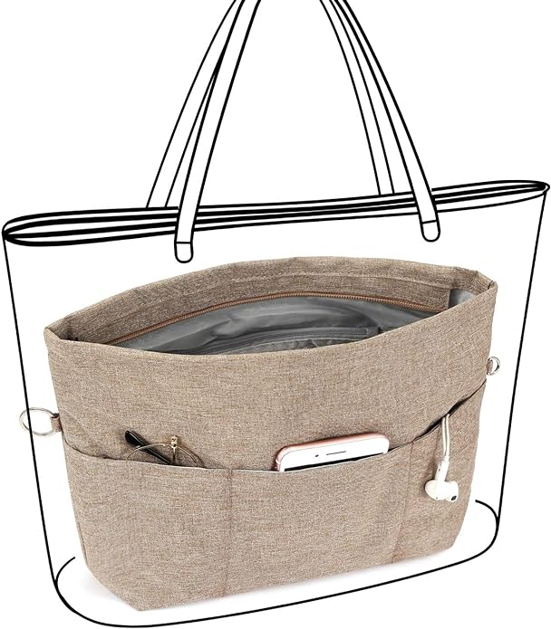 VANCORE Purse Organizer Insert for Handbags,Tote Bag Organizer Insert with Zipper Bag,Premium Handbag Organizer Inside Liner for Women with 15 Pockets