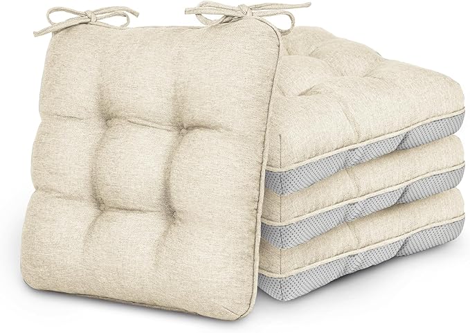 Love's cabin Memory Foam Chair Cushions Set of 4, 19"x19"x3.5" Indoor & Outdoor Seat Pads for Dining, Kitchen, Office, Patio Chairs - Beige