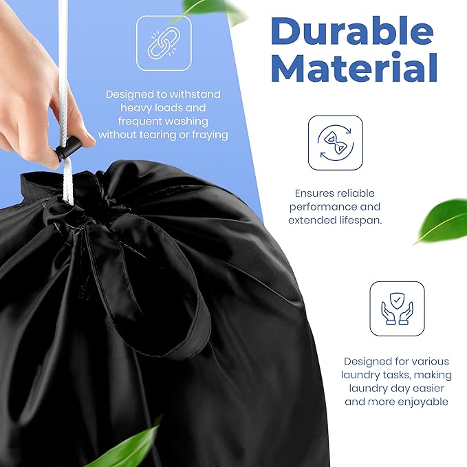Extra Large Travel Laundry Bag - 2-Pack Fun Print Design Bags for Dirty Clothes - Durable Water-Resistant Fabric - Sturdy Drawstring Closure (Black-White | Laundry)
