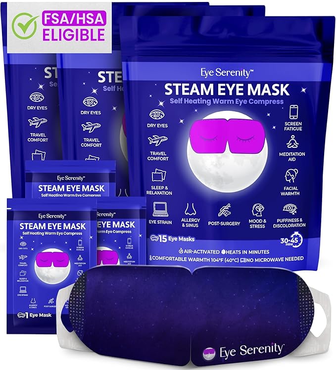 Lure Essentials Steam Eye Mask by Eye Serenity Self-Heating Warm Compress, 45-Pack, Unscented, Dry Eye Relief, Perfect for Self-Care, Ideal for Office, Travel & Nightly Relaxation, Calm Sleep