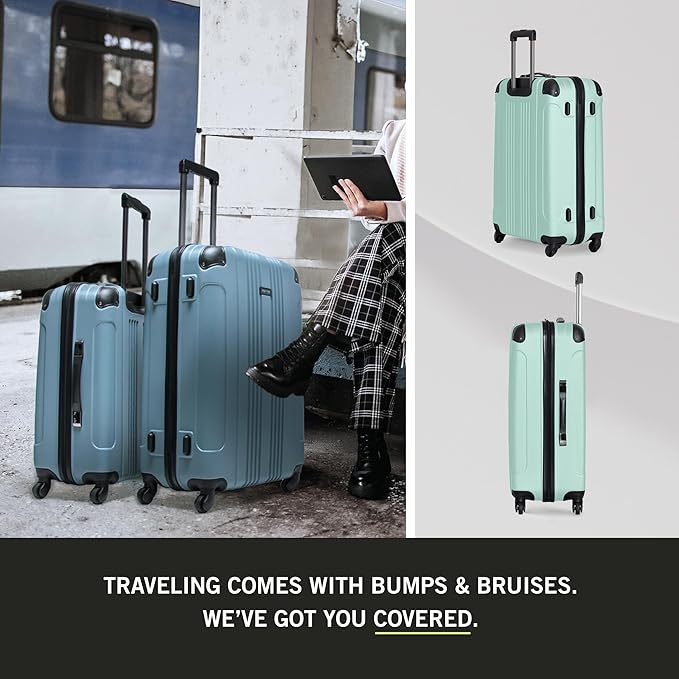 Kenneth Cole REACTION Out of Bounds Lightweight Hardshell 4-Wheel Spinner Luggage, Mint Blue, 20-Inch Carry On