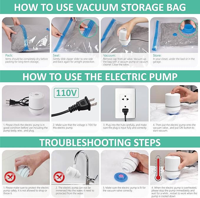 Cozy Essential Vacuum Storage Bags, Space Saver Bags，Compression for Comforters and Blankets, Pillow, Bedding, Sealer Clothes Storage, 20 ECombo