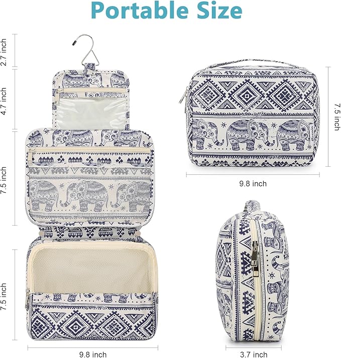 Mossio Hanging Toiletry Bag with Sturdy Hook - Large Portable Cosmetic Makeup Travel Organizer for Men & Women