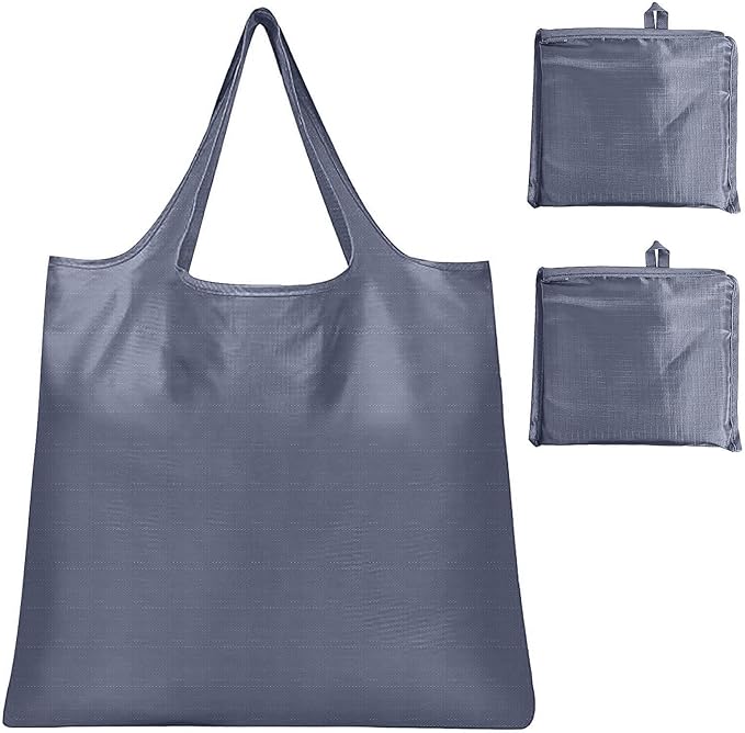 Washable Large Foldable Shopping Bag, Waterproof Reusable Grocery Bag Holder,for Shopping Reusable Tote Bags Large 50LBS,Tote Bags Nylon Bags(Gray+Gray)