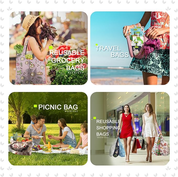BeeGreen Zero WasteReusable Grocery Bags Tote Bags Bulk Gift for Women Large Shopping Basket Gift Bag Bulk Foldable Organizer with Handles Cloth Heavy Duty Washable Packable Collapsible
