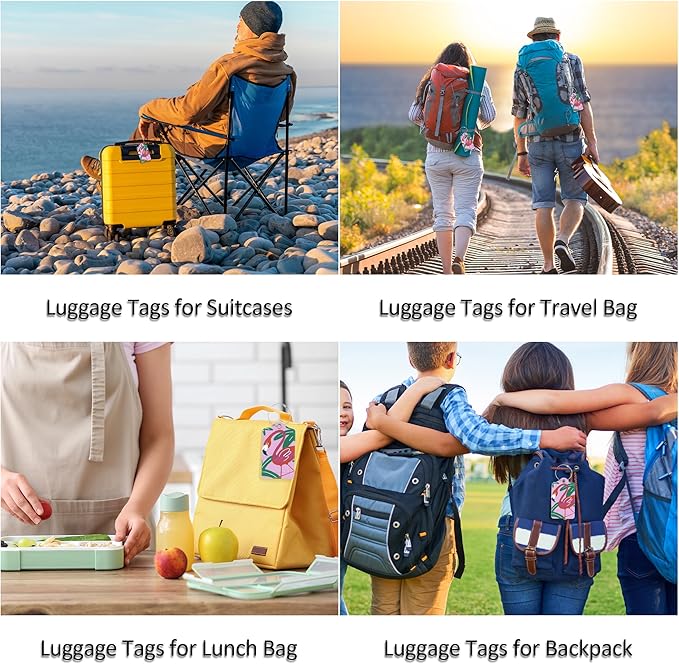 Luggage Tags for Suitcases, 2 Pack Cute PU Leather Luggage Tag TSA Approved with Stainless Steel Loop and Address Card Baggage Tag for Travel&Hotel Stays&Cruise Ships&Shipping and Mailing