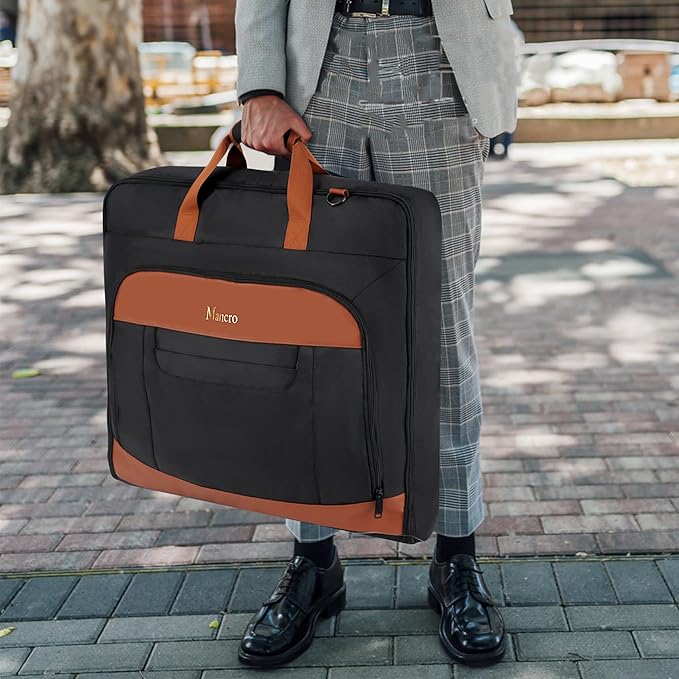Mancro Carry On Garment Bags for Travel, Garment Convertible Weekender Bag for Wrinkle-Free, Hanging Travel Suit Bags with Shoulder Strap, Waterproof Suitcase Luggage Bag for Men Women, Black
