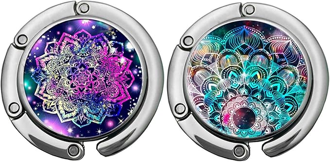 Foldable Purse Hook Womens Bag Table Hanger Collection Desk Hooks for Purse (2pack Mandala-Hook)