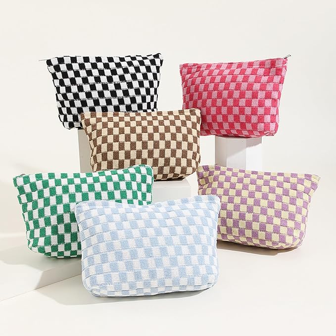 Cosmetic Bags for Women - Corduroy Cosmetic Bag Aesthetic Women Handbags Purses Smile Dots Makeup Organizer Storage Makeup Bag Girls Case Bags (Q-Checkered black)