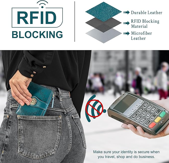 Tipmile Small Wallet for Women Bifold RFID Blocking Card Holder Leather Wallets with Zipper Coin Pocket