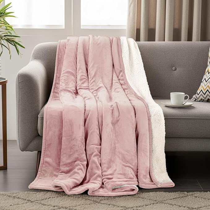 Utopia Bedding Sherpa Blanket Twin Size (Pink, 60x80 Inches) - Soft Lightweight Plush Fleece Reversible Winter Blanket for Bed, Sofa, Couch, Camping and Travel