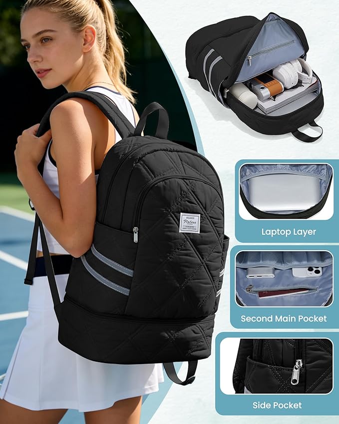 Gym Backpack for Women Men, Lightweight Gym Bag with Shoe Compartment, Water Resistant Sports Backpack with Wet Pocket, Large Capacity Cheer Backpacks for Girls, Black