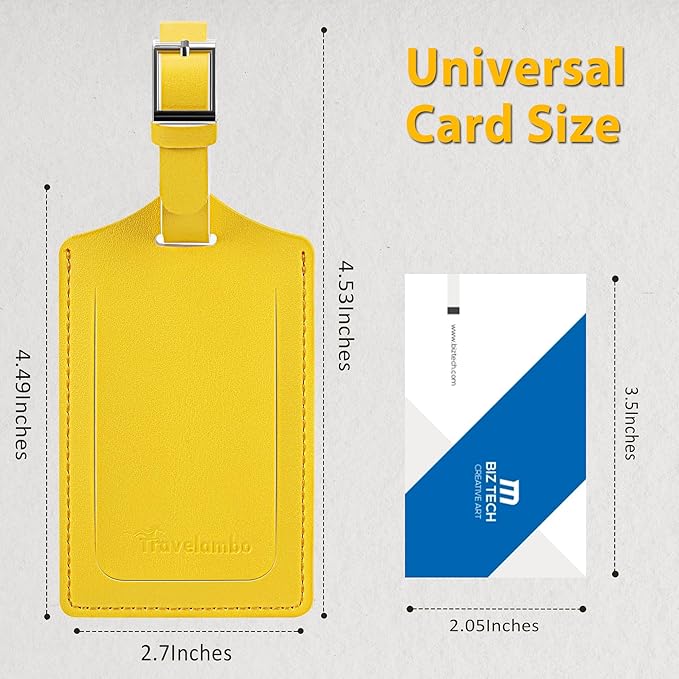 Travelambo Luggage Tags for Suitcases Faux Leather Privacy Protection 2 Pack Bag Tags Travel Accessories Essential, Energetic Yellow