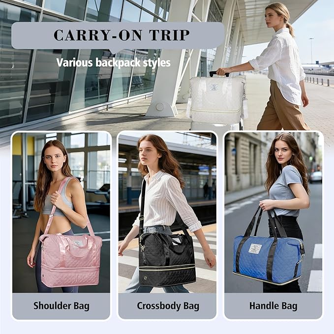 Geestock Travel Duffel Bag, Weekender Bags for Women, Carry on Overnight Bag with Shoe Compartment & Trolley Sleeve, Personal Item Travel Bags with Storage Pouch for Travel, Yoga, Gym, Hospital, Black