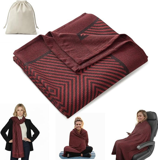 Travel Blanket Airplane - Ultra Soft & Lightweight Knit Design Compact Airplane Blanket,53x72 Inch,Stylish Travel Shawl Wraps for Flights,Office,Home Use,Travel Essentials & Gifts