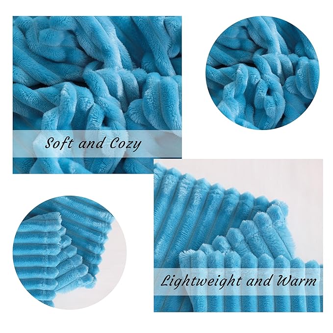 NTBAY Plush Flannel Oversized Baby Blanket, 50X60 Inches Soft and Warm Toddler Blanket with Striped Texture Nursery Bed Blanket for Stroller, Crib, Travel, Baby Gift, 50"x60", Blue