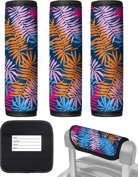 Slohif Luggage Handle Wrap 3Pcs Suitcase Identifier - Bag Strap Cover For Bogg Travel Accessories Easy Identification Bright Marker Sleeve Grips Comfort Neoprene Concealed Tag For Airport Color Leaf