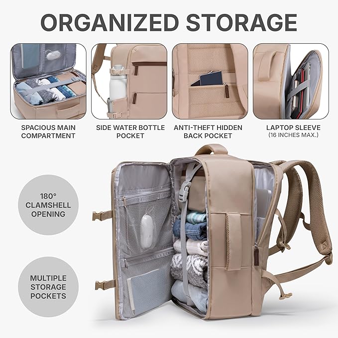 U.S. Traveler Vista Way 3-Piece Travel Set, 21-Inch Carry-on Hardside with TSA Lock, 18-Inch Travel Backpack with Laptop Sleeve, Toiletry Bag, Beige