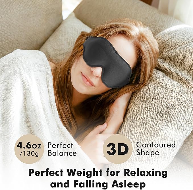 Weighted Eye Mask for Sleeping, 3D Contoured Sleep Mask Blackout with Adjustable Strap, Lash Extensions Sleeping Mask for Travel, Eye Cover Blindfold for Men Women (Black, 4.6oz)