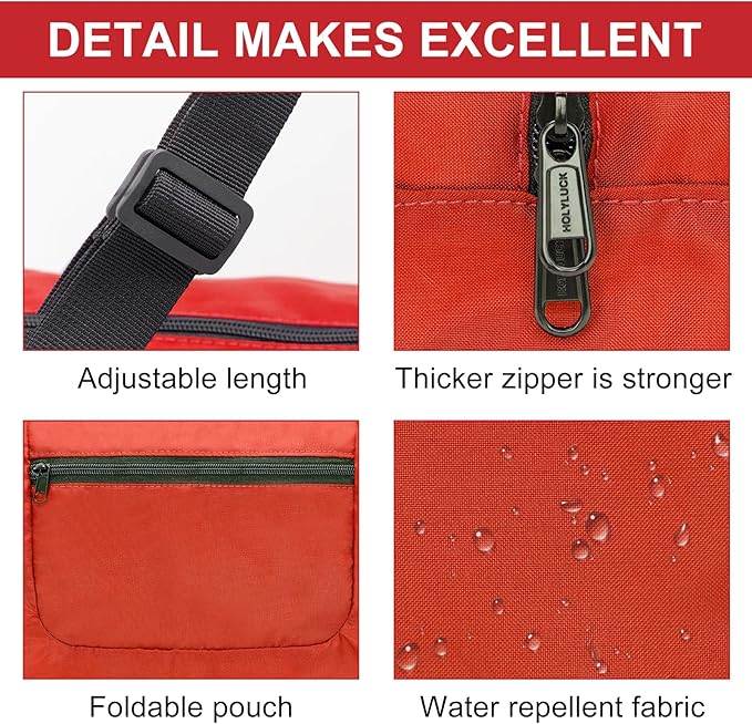 HOLYLUCK Foldable Travel Duffel Bag For Women & Men Luggage Great for Gym (Red)