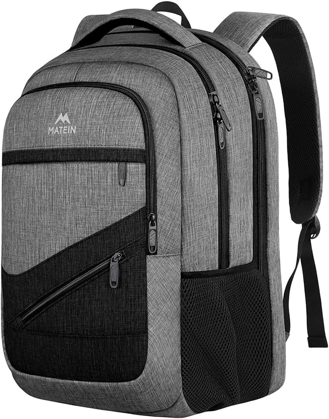 MATEIN 17 Inch Work Backpack for Men Women, Water Resistant Practical Travel Laptop Backpack with Anti Theft Pocket, Casual College Daypack Laptop Compartment TSA Friendly, Grey Black