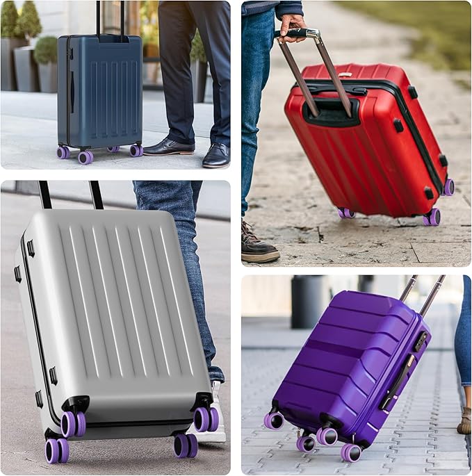 AWINNER Luggage Wheel Covers 8 Pack Upgraded,Silicone Luggage Wheel Protector Covers for most 8 Spinner Wheel Suitcases or Office Chair Caster,Durable,Mute and Shock Absorption (Purple)