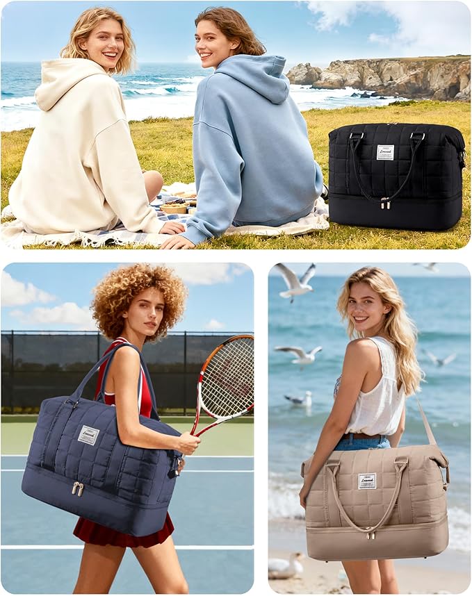 LOVEVOOK Travel Duffel Bag - Versatile Weekender Bag for Women, Puffer Carry On & Overnight Bag for Short Trips, Dark Blue
