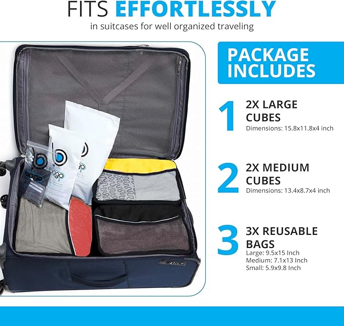 bago 7 Pcs Packing Cubes for Travel - 4 Travel Packing Cubes for Suitcases with 3 ZipLock Bags - Luggage Organizer Bags to Get Maximum Storage, Save Time & Effort to Pack (Green Red PurpleYellow)
